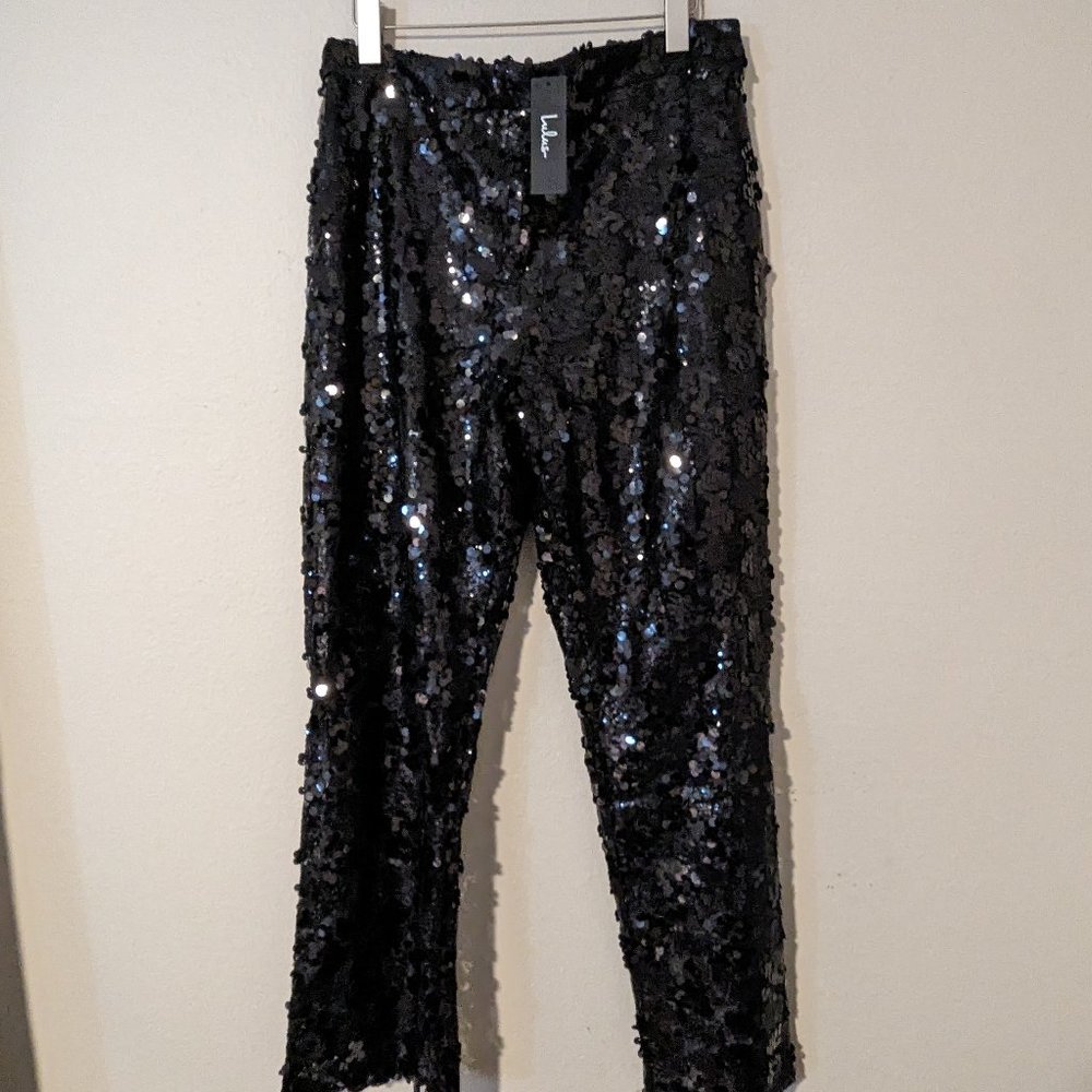 Lulu's Glittery Black Sequin High Rise Pants